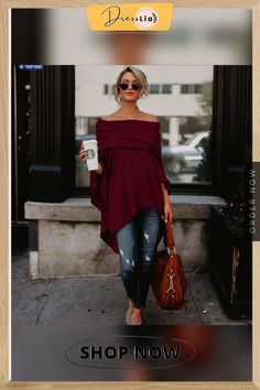 Sexy Women Gauffer Boat Neck Off Shoulder Loose Blouse Bat Sleeve Casual Shirts Cape Top, Spring Blouses, Cape Style, Plain Blouse, Hem Blouse, Short Lace Dress, Irregular Hem, Sleeves Clothing, Dress For Short Women