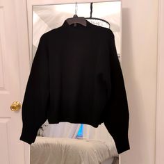 Women's Sweater, Mock Neck, Balloon Type Long-Sleeves, Has Lots Of Stretch, Really Soft To Touch, Thick Fabric, Has Acrylic, Polyester And Wool. Size S New Condition, Has The Plastic Tag Still, Because Only Worn-When Trying It On, So Never Actually Worn Anywhere. Turtleneck Cropped Sweater For Work, Black Cropped Sweater For Layering, Black Knit Sweatshirt With Ribbed Collar, Black Long Sleeve Cropped Sweater For Layering, Black Crew Neck Cropped Sweater For Winter, Fall Workwear Cropped Sweater, Crew Neck, Black Turtleneck Cropped Sweater For Fall, Black Fall Sweater For Work, Black Sweater For Workwear In Fall