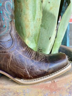 Ladies Western Cowgirl Boots - 10050889 Genuine leather foot and upper Six-row stitch pattern with embroidery Leather lining Pull holes Single stitch welt All Day Cushioning insole Hand-nailed, color stained veg-tan leather outsole Duratread™ heel tap SSW, Full Vamp Brown with Turquoise Accents Cow Boots, Marble Falls Texas, Wrangler Cowboy Cut, Marble Falls, Heel Tap, Handmade Boot, Steel Toe Work Boots, Turquoise Accents, Western Cowgirls