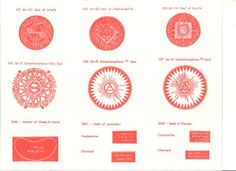 an old book with red and white designs on it