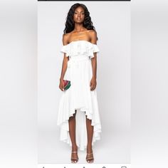 We're Loving The Weather And The Akira Label Days Like These Maxi Dress With Ruffles! This Dress Is Made From A Light White Fabrication, And Is Complete With A Ruffled Chest, Maxi Length, And A High Low Ruffled Hemline. Style This Dress With A Pair Of Platform Sandals, And A Woven Handbag! - 65% Cotton 35% Polyester - Hand Wash Cold- 31"- 51" Shoulder To Hem(Approx. Measured From Small)- Model Is Wearing Size Small- Importedproduct Id: 263335 -Nwt White Midi-length Ruffle Dress For Summer, White Midi Ruffle Dress For Summer, Fitted White Maxi Dress With Ruffle Hem, White Midi Dress With Ruffled Skirt For Party, White Flirty Ruffle Dress With Ruffled Skirt, White Flirty Ruffle Dress, White Spring Midi Ruffle Dress, Spring White Midi Ruffle Dress, White Midi Ruffle Dress For Spring