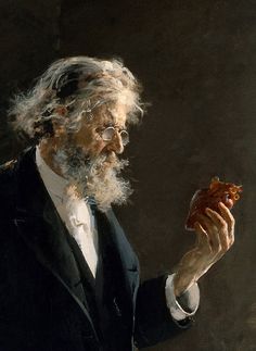 a painting of a man holding something in his hand