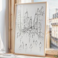 Ny Times Square, Modern Urban Decor, Cityscape Sketch, Sketch Minimalist, New York Times Square, Travel Inspired Decor, New York Wall Art, Urban Decor, Black And White Minimalist