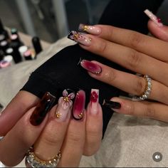 #nails #nailsofinstagram #prettylittlething #trendy #lovelife #acrylic Brown Nail Set, Square Short Nails, Luv Nails, Brown Nail, Tropical Nails, Cute Gel Nails, Red And Brown, Fire Nails