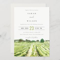 a wedding card with watercolor painting on it