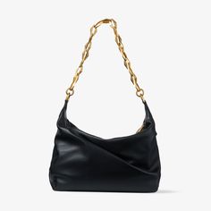 DIAMOND SOFT HOBO/S | Black Soft Calf Leather Hobo Bag with Chain Strap | Spring 2023 collection | JIMMY CHOO Evening Crossbody Bag With Chain Detail, Evening Crossbody Bag With Chain, Leather Travel Bag With Chain Detail, Evening Shoulder Bag With Chain Pouch, Black Chain Pouch Shoulder Bag, Modern Evening Bag With Chain, Black Chain Pouch Bag, Elegant Formal Bag With Chain Link, Modern Travel Bag With Chain Detail