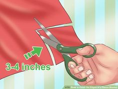 someone cutting the flag with scissors to cut it into smaller pieces, which are labeled 3 - 4 inches