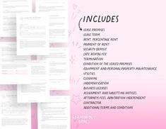 a pink and white resume template with lots of lines on it, including the words included