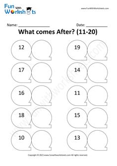 what comes after? 1 - 20 worksheet with numbers to 10 and 11