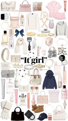 there are many different types of clothes and accessories in this collage with the words it girl