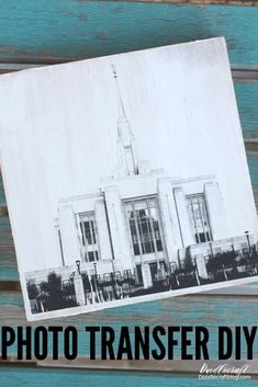 an old black and white photo with the words photo transfer diy on it in front of a wooden bench