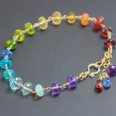 Rainbow Bracelet Rainbow Gemstone Bracelet SOLID GOLD 14K Colorful Multi Stone Bracelet Wire Wrapped Ombre Bracelet Precious Bracelet 14K (26890 - 4) Elegant Rainbow Bracelets With Round Beads, Elegant Rainbow Round Beads Bracelet, Elegant Rainbow Beaded Bracelets, Elegant Multicolor Faceted Beaded Bracelets, Multicolor Gemstone Beads, Multicolor Gemstone Rondelle Jewelry, Rainbow Gemstone Beads Bracelet, Elegant Rainbow Multi-stone Bracelets, Multicolor Faceted Spiritual Bracelets