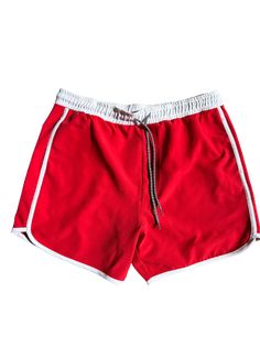 Red Shade, runs TTS. These are new shorter version. Inseam 5 inches, outseam: 14 inches.No Liner, Elastic Waistband. Short Red Swim Trunks For Beach, Red Short-length Swim Trunks For Beachwear, Red Beachwear Swim Trunks With Built-in Shorts, Red Swim Trunks, Red Stretch Swim Trunks With Built-in Shorts, Red Shorts, Beach Sunset, Board Shorts, Elastic