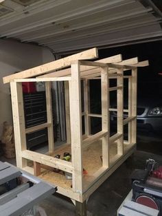 the inside of a building being built with wood and plywood boards on it's sides