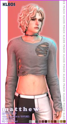 a digital rendering of a woman with blonde hair and piercings on her chest, wearing a grey crop top