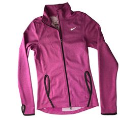 Nike Dri Fit Full Zip Athletic Jacket Mock Neck Size Women's Xs. Long Sleeve. Pockets. Pink And Black. Zippered Reflective Back Pocket. Pink Outfits, Utility Jacket, Pink And Black, Nike Dri Fit, Nike Jacket, Mock Neck, Dri Fit, Nike Women, Zip Ups