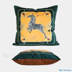 a pillow with a zebra on it next to a cushion