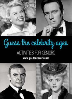 four pictures of actors with the caption guess the celebrity ages activities for senior citizens