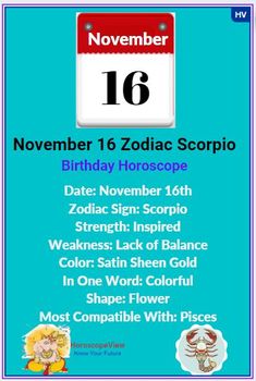 the zodiac sign for november 16th is shown