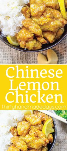 chicken with lemon and rice in a bowl