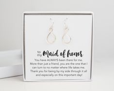 "This simple pair of sterling silver infinity earrings complement any outfit and will be a memorable gift for your maid of honor on the wedding day. PRODUCT DETAILS * All components are solid 925 sterling silver, 14k gold-fill, or 14k rose gold-fill * Earrings measure 13mm by 33mm * Comes beautifully packaged in a box *Check out other add-on jewelry card options (perfect for gifts) https://etsy.me/31UbcW3 SHIPPING and POLICIES * Orders are made and shipped within 3-5 business days. See listing p Bridesmaid Earrings Silver, Junior Bridesmaid Gifts, Unique Gifts For Sister, Bridesmaid Gifts Earrings, Daughter In Law Gifts, Silver Bridesmaid, Infinity Earrings, Auntie Gifts, Wedding Gifts For Bride