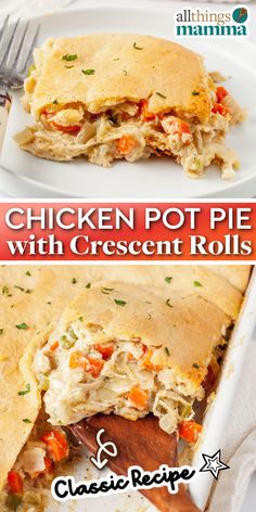 collage graphic showing Chicken Pot Pie With Crescent Rolls. Handheld Dinner, Crescent Roll Crust, Chicken Crescent, Turkey Pot, Kid Recipes, Turkey Pot Pie