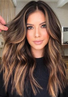 Caramel Highlights on Darker Hair Balayage Hair Caramel, Hair Color Caramel, Black Hair With Highlights, Dark Hair With Highlights, Caramel Hair, Long Brown Hair