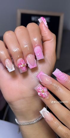 Gel X Nail Inspo Square, Peach Body Shape, Summer Nails With Charms, Pink Nails With Charms, Diy Acrylic Nails, Glamour Nails, Summery Nails