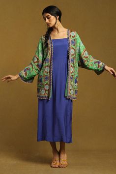 Spring Open Front Silk Dress, Green Open Front Summer Dress, Green Open Front Dresses For Spring, Silk Open Front Dress, Summer Silk Dresses With Open Front, Silk Open Front Summer Dress, Blue Open Front Dress For Spring, Shrug For Women, Dress Square Neck