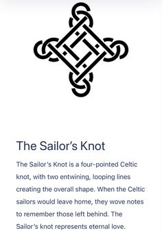 the sailor's knot is shown in black and white, with text below it