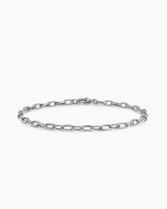 DY Madison Chain Bracelet in Sterling Silver, 3mm Classic Link Chain Tennis Bracelet, Timeless Sterling Silver Jubilee Bracelet With Oval Links, White Gold Oval Link Box Chain Bracelet, White Gold Jubilee Chain Link Bracelet, White Gold Oval Link Box Chain Bracelets, Timeless White Gold Bracelets With Silver Chain, Classic White Gold Link Tennis Bracelet, White Gold Bracelets With Oval Link Box Chain, Everyday White Gold Sterling Silver Bracelet With Solid Link