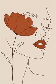 a drawing of a woman's face with a flower in her hair and nose