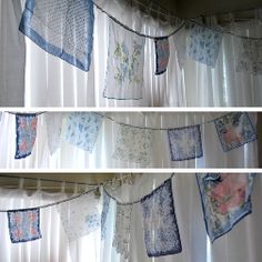 the curtains are hanging in front of the window and behind them is an image of flowers