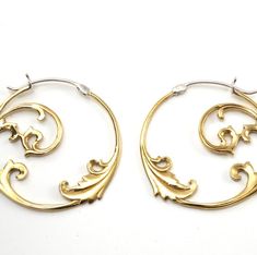 Vintage Round Hoop Earrings With Intricate Design, Ornate Brass Hoop Earrings, Artistic Gold Hoop Earrings With Ear Wire, Vintage Brass Hoop Earrings With Ear Wire, Vintage Small Hoop Brass Earrings, Ornate Handmade Brass Hoop Earrings, Vintage Brass Small Hoop Earrings, Brass Filigree Hoop Earrings, Brass Hoop Earrings With Intricate Design