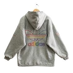 Vintage 90s Adidas Trefoil Rainbow Grey Hoodie Sweatshirt Size Medium Adidas Three Stripes Crewneck Adidas Sweater Pullover Embroidered Logo by brixtonclothing on Etsy Embroidered Hoodie For Fall Streetwear, Sporty Embroidered Long Sleeve Hoodie, Oversized Retro Winter Sweatshirt, Winter Streetwear Sweatshirt With Embroidered Logo, Embroidered Sweatshirt For Streetwear In Winter, Winter Sweatshirt With Embroidered Logo, Embroidered Sweatshirt For Winter Streetwear, Hooded Winter Sweatshirt With Embroidered Graphics, Winter Hooded Sweatshirt With Embroidered Graphics