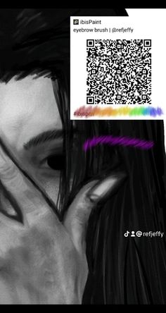 a black and white photo of a woman with her hand on her face next to a qr code