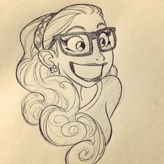 a drawing of a girl with glasses on her face