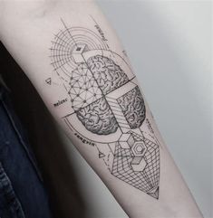 a person with a tattoo on their arm that has an image of a brain in it