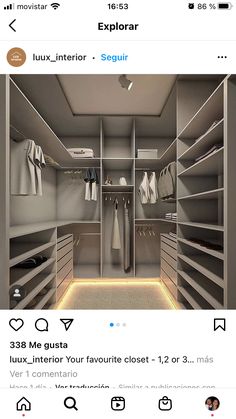 an image of a walk in closet with clothes on shelves