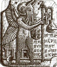 an egyptian relief depicting the god and demon