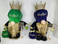 "Approximately 16\" tall. Includes all pictured. Choice of two designs." Crown Royal Bags Ideas, Crown Royal Bags Ideas Diy, Crown Royal Crafts, Crown Apple, Crown Royal Quilt, Crown Royal Bags, Candy Corn Decorations, Lights And Sirens, Bags Ideas