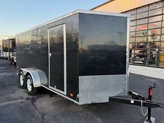 The overall length is 18 Feet. There is 16 feet of square space and a 2-foot nose, panel inside walls with a drop rear gate. Dual axle Diamond completed front rock guard area, side, entry door LED lights very easy to use and pull trailer. Davis4x4.com