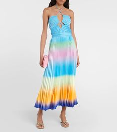 Annita Halterneck Pleated Midi Dress in Multicoloured - Simkhai | Mytheresa Summer Gala Midi Dress With Tie Back, Beach Pleated Halter Neck Dress, Beach Pleated Halter Dress, Beach Halter Neck Dress Pleated, Spring Gala Midi Length Halter Dress, Backless Midi Dress For Spring Gala, Pleated Maxi Dress For Summer Gala, Summer Gala Pleated Maxi Dress, Spring Gala Halter Neck Midi Dress