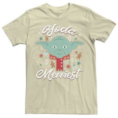 a white t - shirt with an image of yoda merriest on it