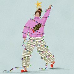 a drawing of a person in pajamas and a star on their head, holding a string