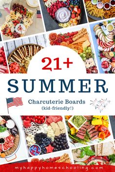 a collage of pictures with the words, 21 summer charcute boards kid friendly