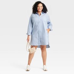 You'll be ready to take on off-duty days in cool style with this Long-Sleeve Mini Shirtdress from Universal Thread™. Made of lightweight cotton-linen fabric, the mini dress is tailored with a collared neckline featuring a full-length button placket down the front, long sleeves with buttoned cuffs, a box-pleat back yoke and a shirttail hem. A chest patch pocket and side pockets complete the look with functional flair. Keep it casual with sneakers, or dress things up a bit with your go-to accessor Relaxed Fit Long Sleeve Casual Shirt Dress, Casual Long-sleeved Shirt Dress Relaxed Fit, Casual Long Sleeve Shirt Dress Relaxed Fit, Cotton Shirt Dress For Day Out, Summer Cotton Shirt Dress With Long Sleeves, Long Sleeve Cotton Shirt Dress For Summer, Spring Cotton Shirt Dress For Work, Long Sleeve Relaxed Fit Shirt Dress For Daytime, Daytime Long Sleeve Relaxed Fit Shirt Dress