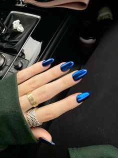 Top 26 Blue Chrome Nails: Dazzle with Trendy Shades & Designs Royal Blue Chrome Nails, Nails With French Tip, Metallic Blue Nails, Blue Chrome Nails, Royal Blue Nails, Dark Blue Nails, Navy Nails, Chrome Nails Designs, Blue Chrome