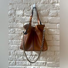 Brand New Michael Kors Camel Hobo Bag Everyday Cognac Shoulder Bag With Detachable Strap, Camel Shoulder Bag With Large Capacity And Double Handle, Caramel Shoulder Bag For Travel, Camel Tote Shoulder Bag With Leather Handles, Camel Shoulder Bag With Leather Handles For Travel, Caramel Shoulder Bag With Removable Pouch For Travel, Elegant Cognac Bucket Bag For On-the-go, Chic Cognac Shoulder Bag For Shopping, Caramel Travel Shoulder Bag With Removable Pouch