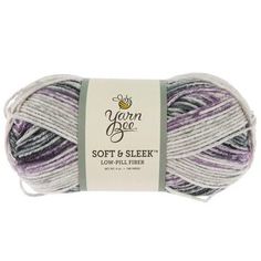 yarn bee soft & sleek yarn ball in grey, purple and white colors on a white background